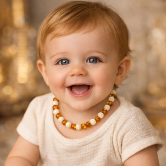 Collier d'ambre bébé baroque cognac-lait