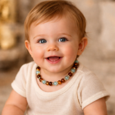 Collier d'ambre bébé baroque Aquamarine - cognac