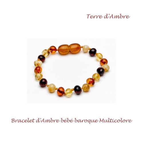 Nildor Bracelet d'Ambre Bébé Perles Baroques Multicolores